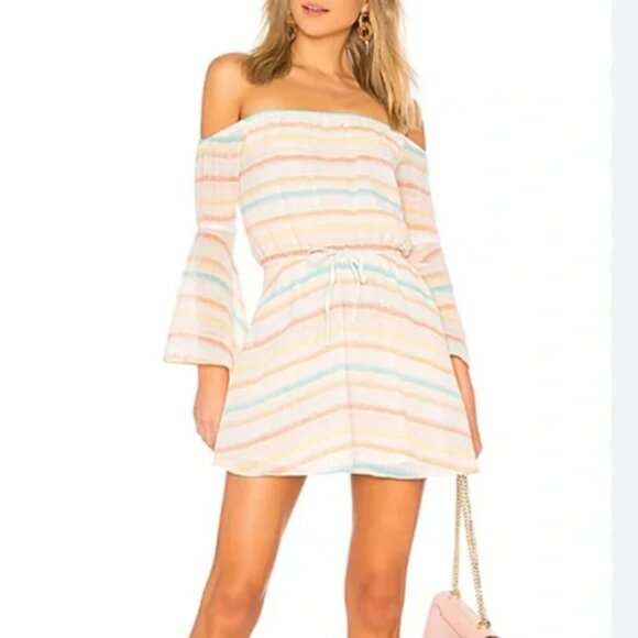 🌈 Lovers + Friends Spring Rainbow Pastel Striped Dress - Picture 1 of 8